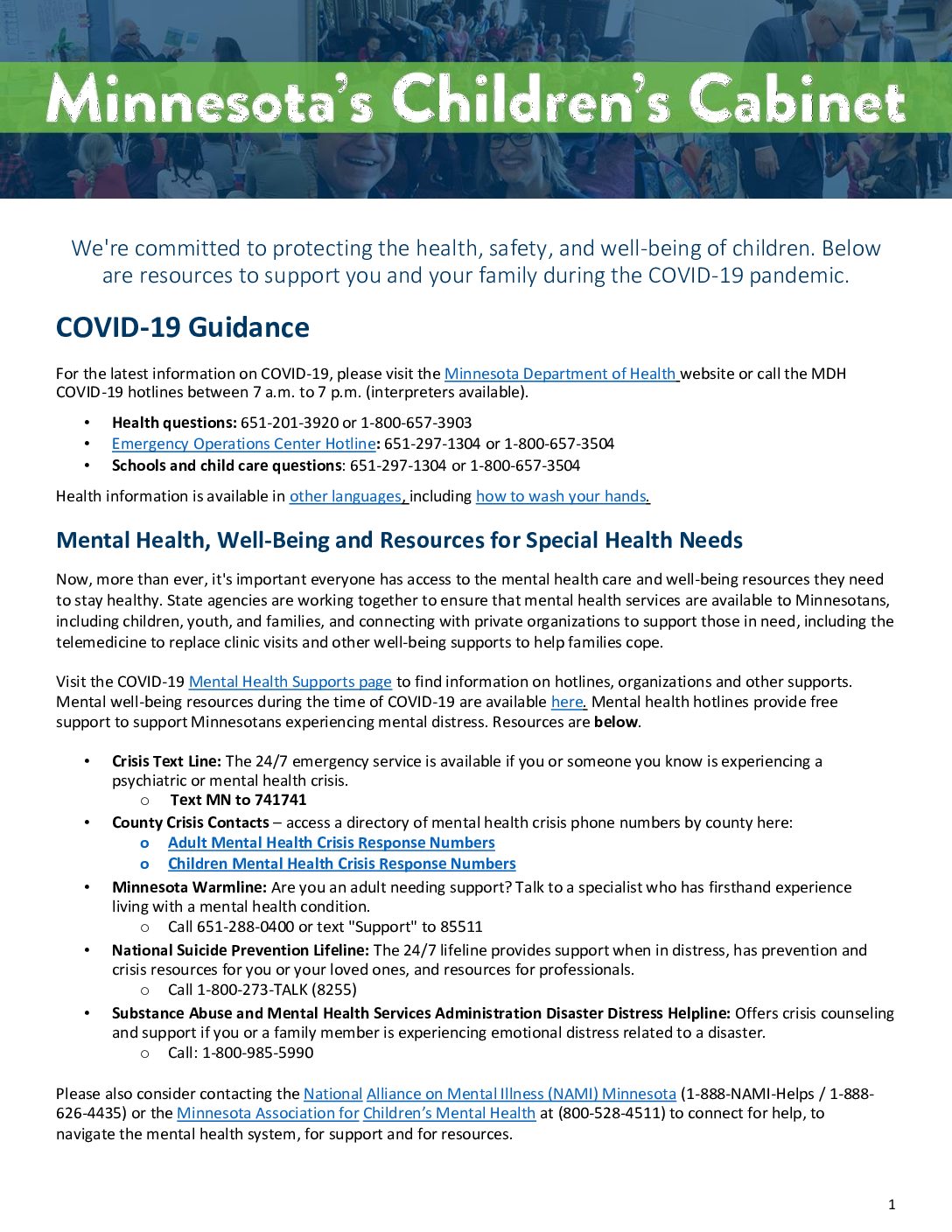 Children and Families Resources in Covid-19